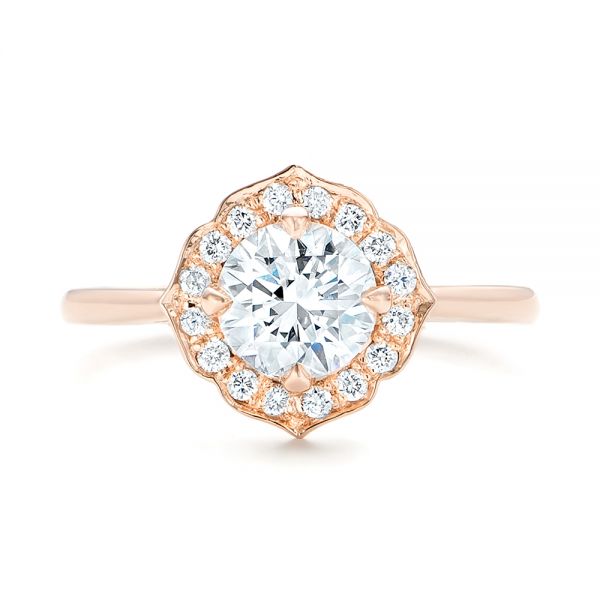 18k Rose Gold 18k Rose Gold Custom Diamond Halo Engagement Ring - Top View -  102957