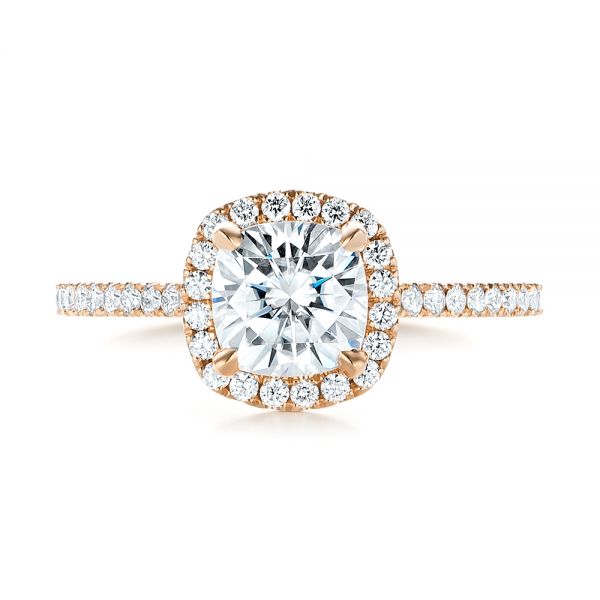 18k Rose Gold Custom Diamond Halo Engagement Ring - Top View -  103453