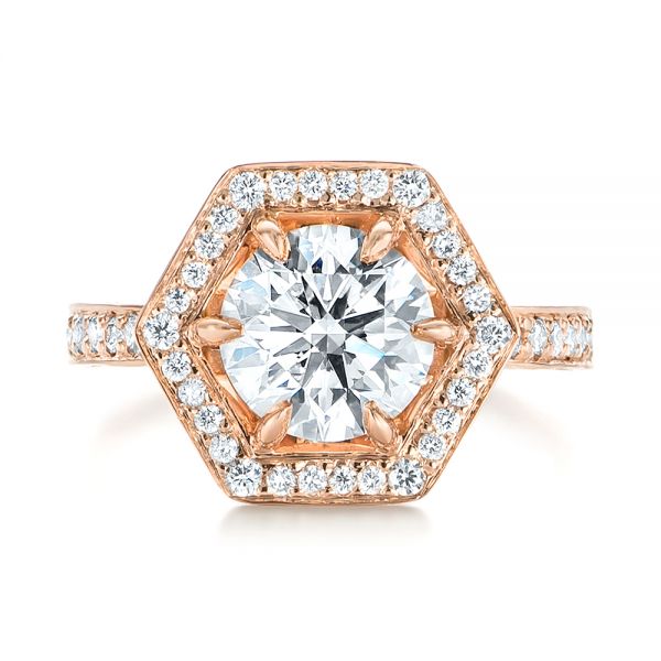 14k Rose Gold Custom Diamond Halo Engagement Ring - Top View -  103489