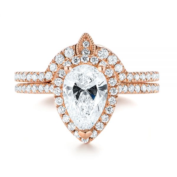 Custom Rose Gold Diamond Halo Engagement Ring - Image