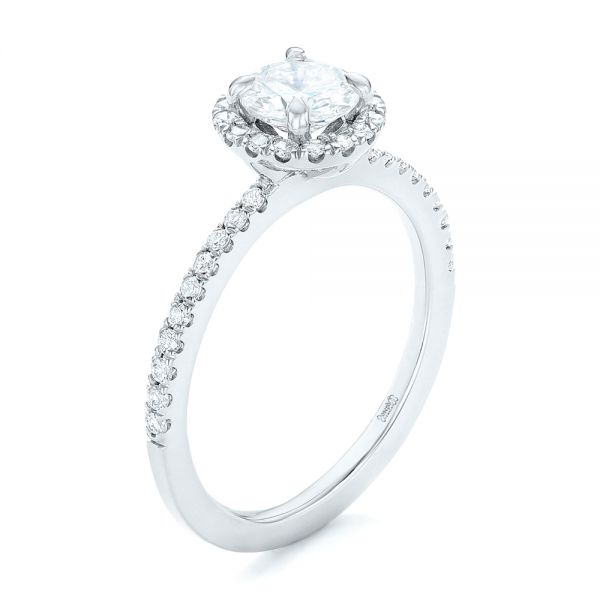 18k White Gold 18k White Gold Custom Diamond Halo Engagement Ring - Three-Quarter View -  102693