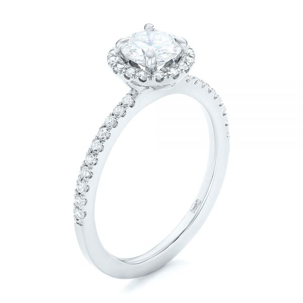 Platinum Platinum Custom Diamond Halo Engagement Ring - Three-Quarter View - 102693