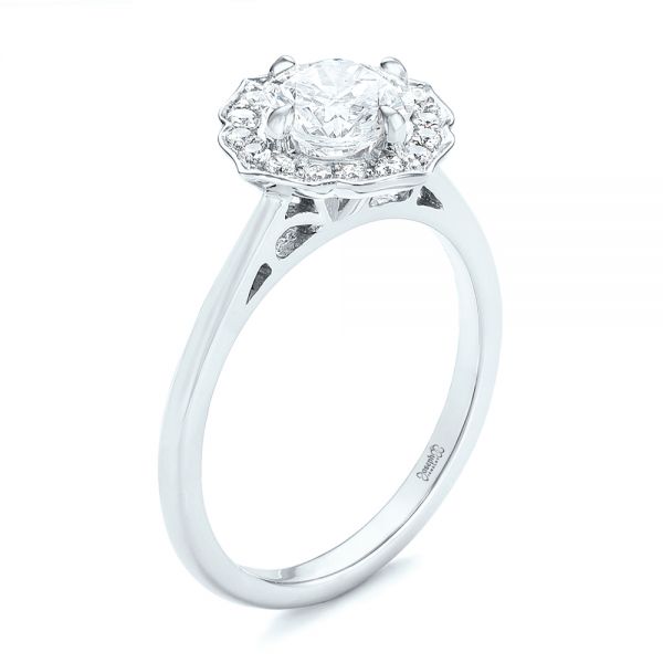 18k White Gold 18k White Gold Custom Diamond Halo Engagement Ring - Three-Quarter View -  102957