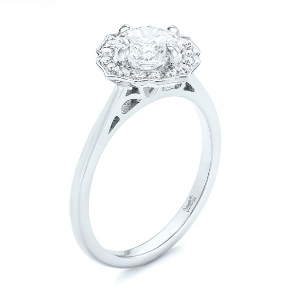 18k White Gold 18k White Gold Custom Diamond Halo Engagement Ring - Three-Quarter View - 102957