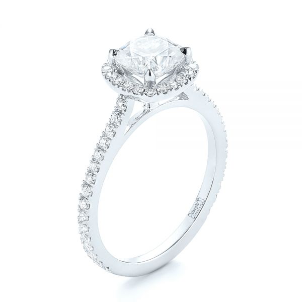 14k White Gold 14k White Gold Custom Diamond Halo Engagement Ring - Three-Quarter View -  103453