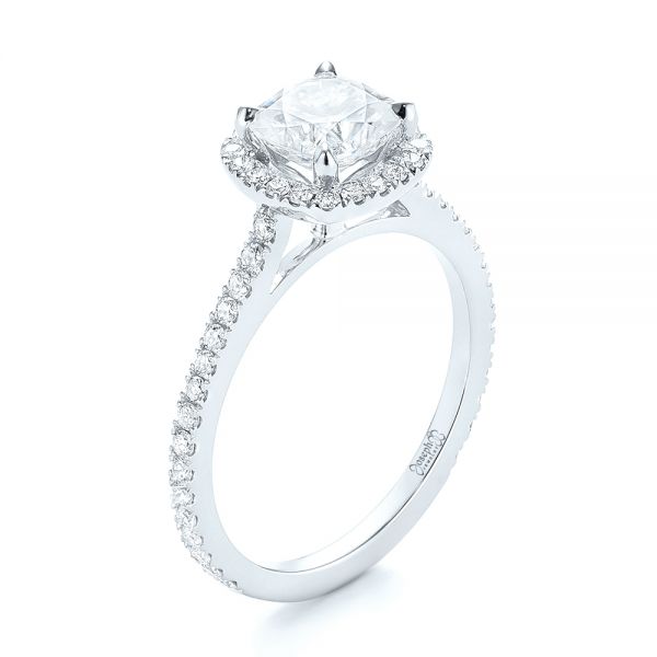 Platinum Platinum Custom Diamond Halo Engagement Ring - Three-Quarter View - 103453