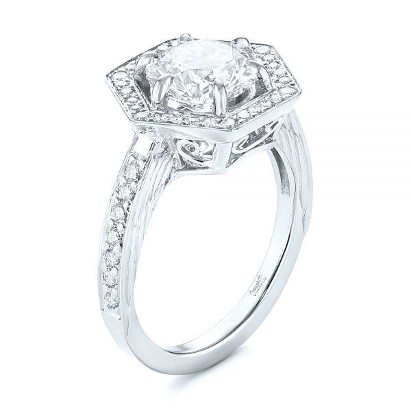  Platinum Platinum Custom Diamond Halo Engagement Ring - Three-Quarter View -  103489