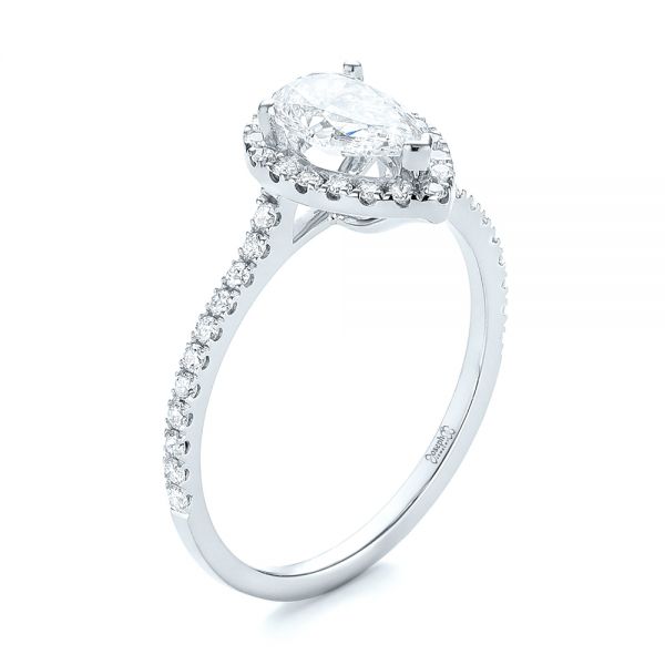 14k White Gold 14k White Gold Custom Diamond Halo Engagement Ring - Three-Quarter View -  103549