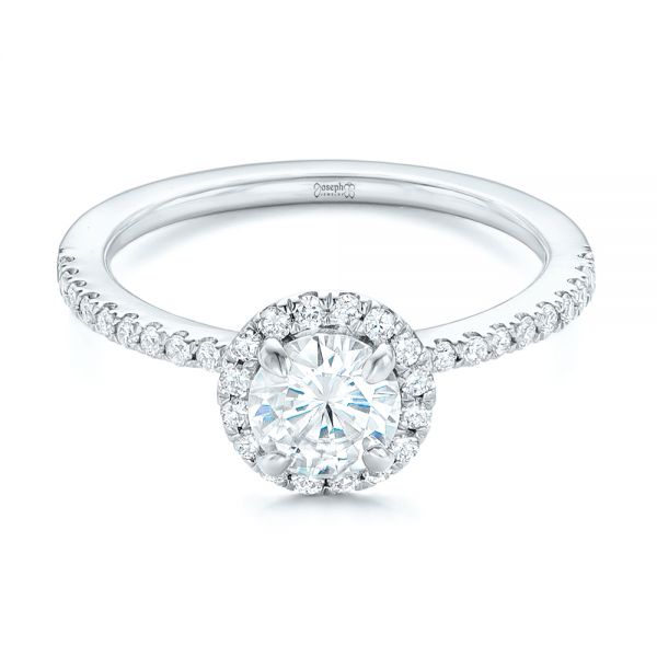 18k White Gold 18k White Gold Custom Diamond Halo Engagement Ring - Flat View -  102693