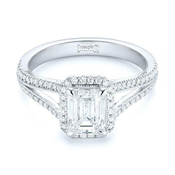 14k White Gold 14k White Gold Custom Diamond Halo Engagement Ring - Flat View -  102875