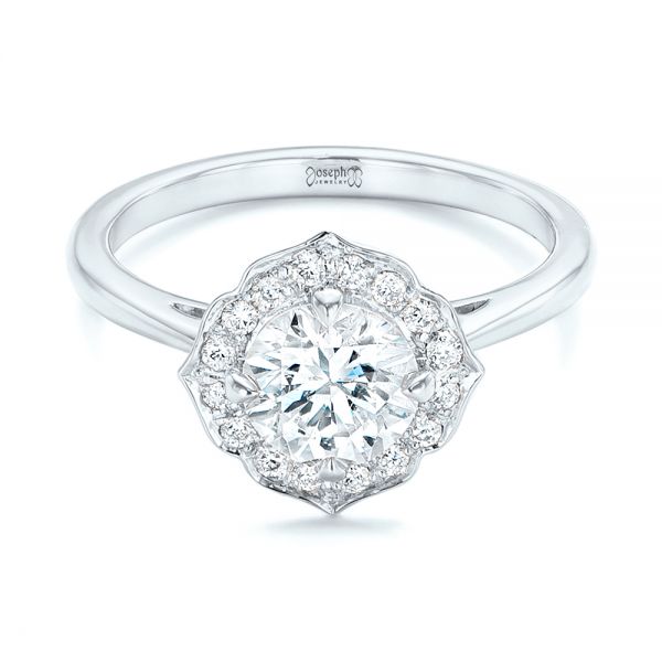 14k White Gold 14k White Gold Custom Diamond Halo Engagement Ring - Flat View -  102957