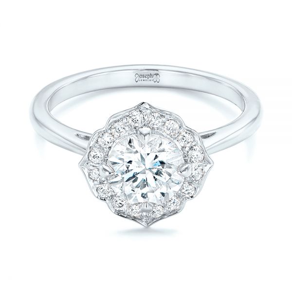 18k White Gold 18k White Gold Custom Diamond Halo Engagement Ring - Flat View - 102957
