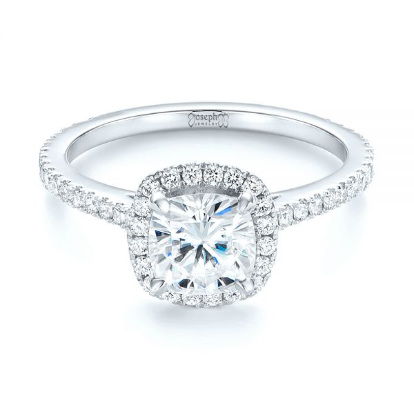 18k White Gold 18k White Gold Custom Diamond Halo Engagement Ring - Flat View -  103453