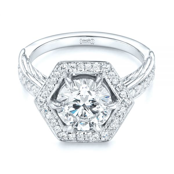 18k White Gold 18k White Gold Custom Diamond Halo Engagement Ring - Flat View -  103489