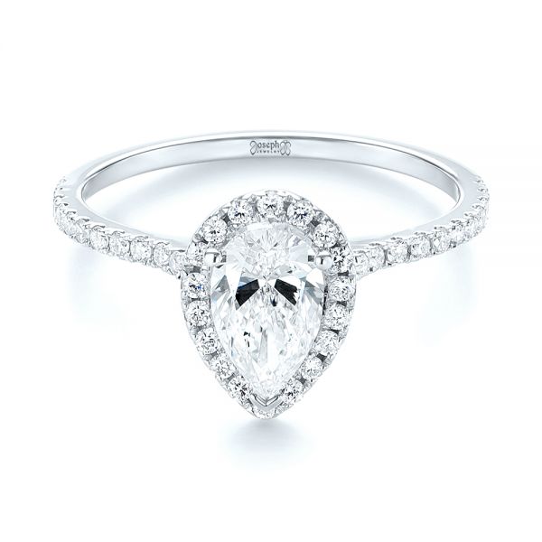 18k White Gold 18k White Gold Custom Diamond Halo Engagement Ring - Flat View -  103549