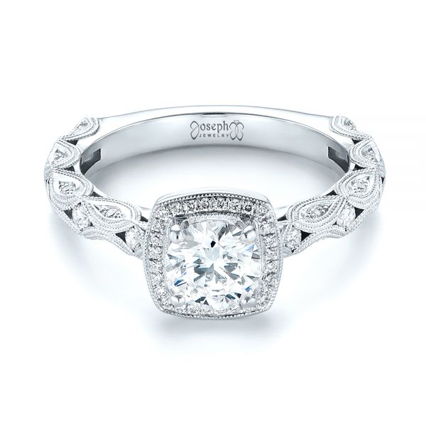 18k White Gold 18k White Gold Custom Diamond Halo Engagement Ring - Flat View -  103596