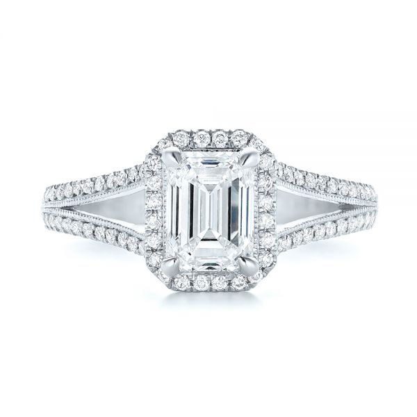 18k White Gold 18k White Gold Custom Diamond Halo Engagement Ring - Top View -  102875