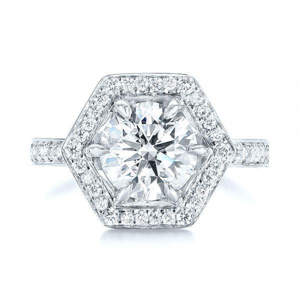 18k White Gold 18k White Gold Custom Diamond Halo Engagement Ring - Top View -  103489
