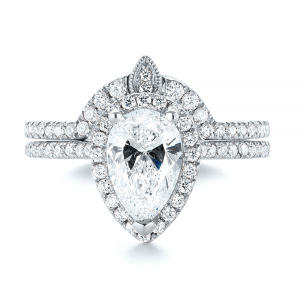 14k White Gold 14k White Gold Custom Diamond Halo Engagement Ring - Top View -  104264