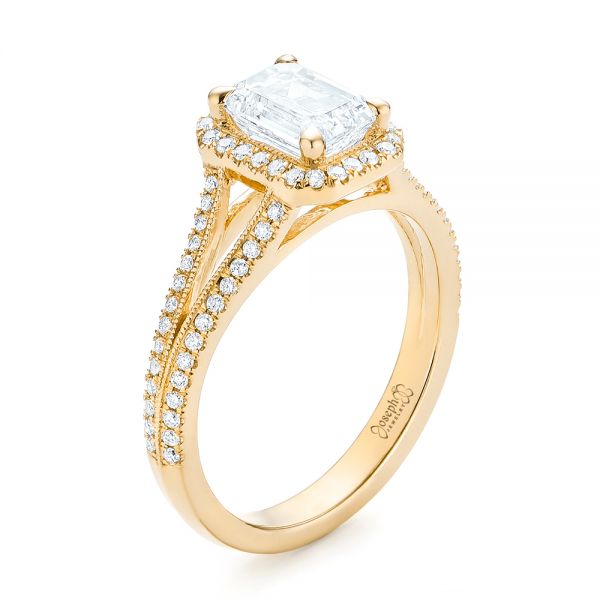 18k Yellow Gold 18k Yellow Gold Custom Diamond Halo Engagement Ring - Three-Quarter View -  102875