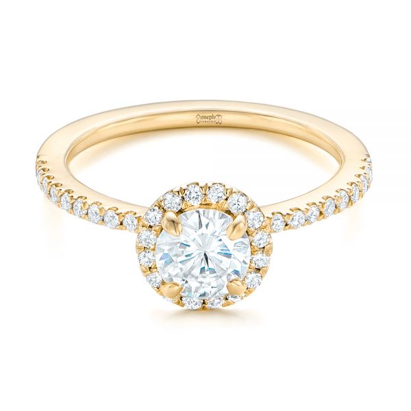 18k Yellow Gold 18k Yellow Gold Custom Diamond Halo Engagement Ring - Flat View -  102693