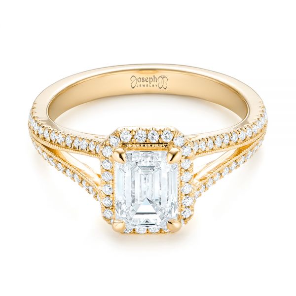 18k Yellow Gold 18k Yellow Gold Custom Diamond Halo Engagement Ring - Flat View -  102875