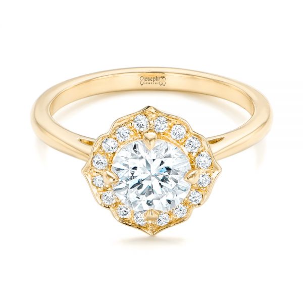 18k Yellow Gold 18k Yellow Gold Custom Diamond Halo Engagement Ring - Flat View -  102957