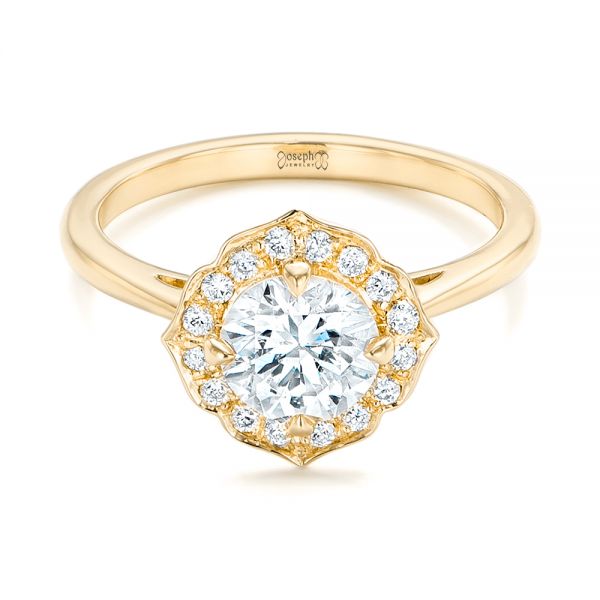 18k Yellow Gold 18k Yellow Gold Custom Diamond Halo Engagement Ring - Flat View - 102957