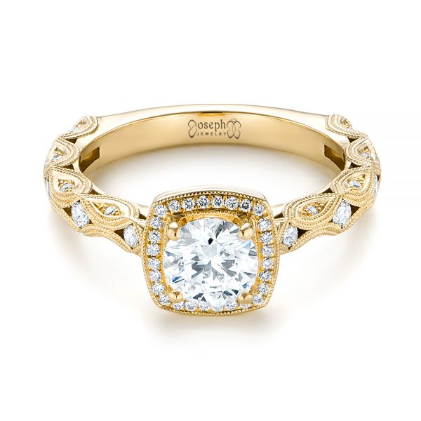 18k Yellow Gold 18k Yellow Gold Custom Diamond Halo Engagement Ring - Flat View -  103596