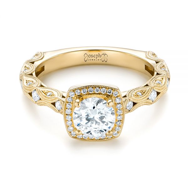 14k Yellow Gold 14k Yellow Gold Custom Diamond Halo Engagement Ring - Flat View -  103596