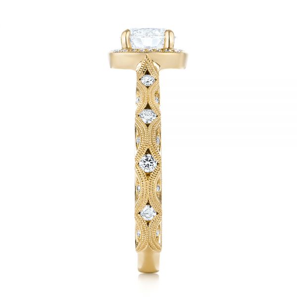 14k Yellow Gold 14k Yellow Gold Custom Diamond Halo Engagement Ring - Side View -  103596