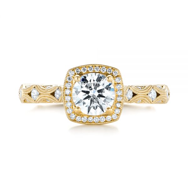18k Yellow Gold 18k Yellow Gold Custom Diamond Halo Engagement Ring - Top View -  103596