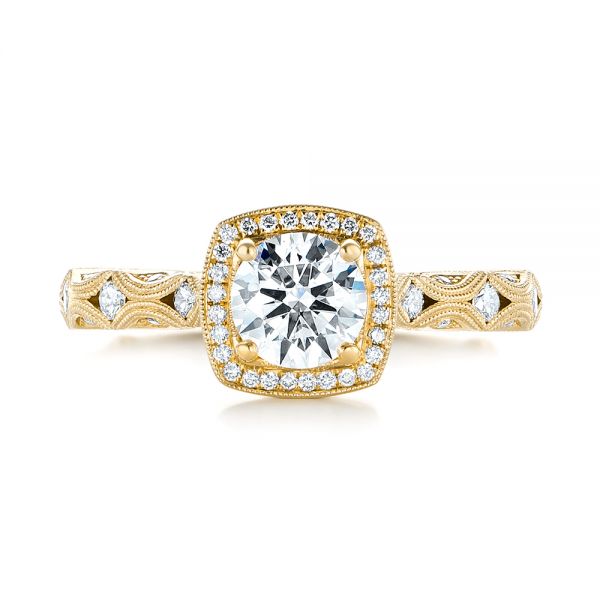 14k Yellow Gold 14k Yellow Gold Custom Diamond Halo Engagement Ring - Top View -  103596