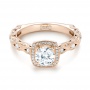 14k Rose Gold Custom Diamond Halo Engagement Ring - Flat View -  103596 - Thumbnail