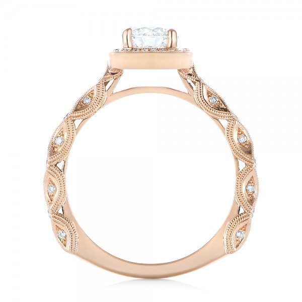 18k Rose Gold 18k Rose Gold Custom Diamond Halo Engagement Ring - Front View -  103596