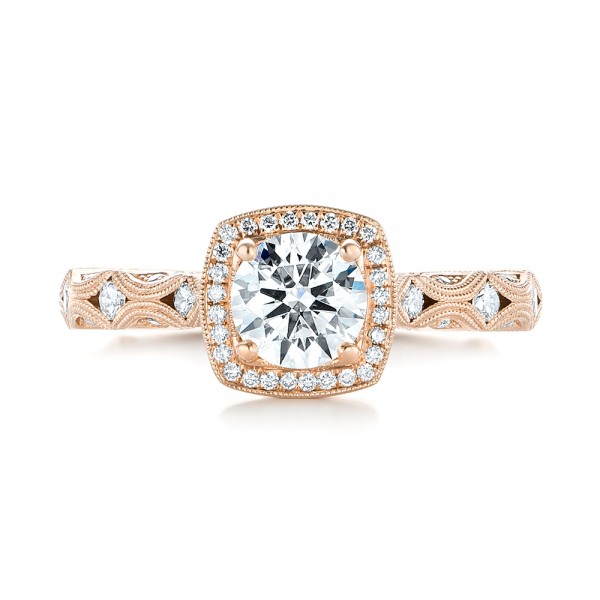 14k Rose Gold Custom Diamond Halo Engagement Ring - Top View -  103596