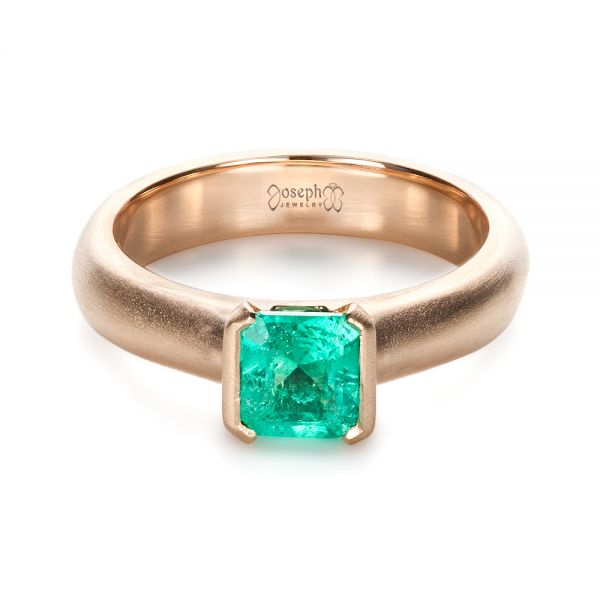 14k Rose Gold 14k Rose Gold Custom Emerald Ring - Flat View -  1427