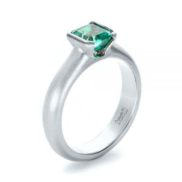 14k White Gold 14k White Gold Custom Emerald Ring - Three-Quarter View -  1427