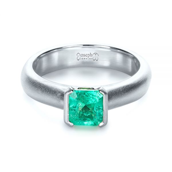 18k White Gold 18k White Gold Custom Emerald Ring - Flat View -  1427