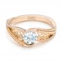 18k Rose Gold 18k Rose Gold Custom Hand Engraved Solitaire Diamond Engagement Ring - Flat View -  103338 - Thumbnail