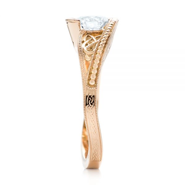 14k Rose Gold Custom Hand Engraved Solitaire Diamond Engagement Ring - Side View -  103338