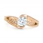 14k Rose Gold Custom Hand Engraved Solitaire Diamond Engagement Ring - Top View -  103338 - Thumbnail