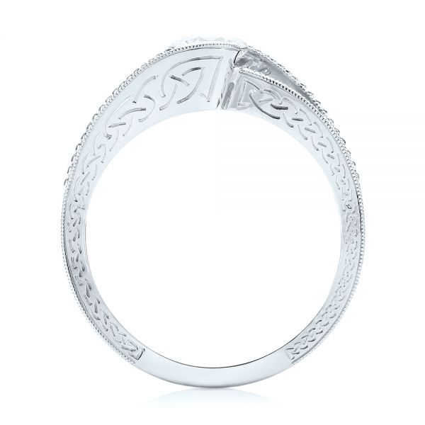14k White Gold 14k White Gold Custom Hand Engraved Solitaire Diamond Engagement Ring - Front View - 103338