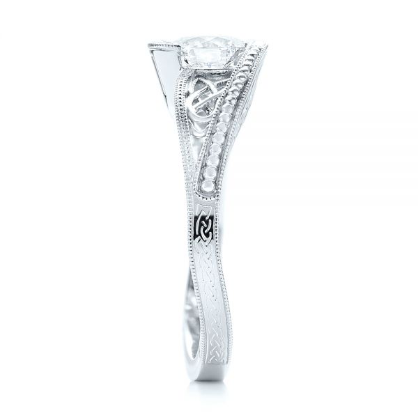 18k White Gold 18k White Gold Custom Hand Engraved Solitaire Diamond Engagement Ring - Side View -  103338