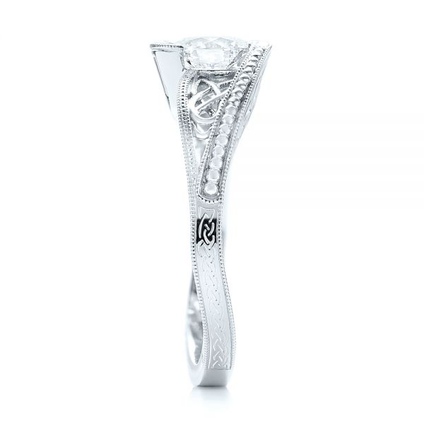 14k White Gold 14k White Gold Custom Hand Engraved Solitaire Diamond Engagement Ring - Side View - 103338