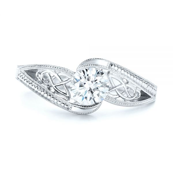 14k White Gold 14k White Gold Custom Hand Engraved Solitaire Diamond Engagement Ring - Top View - 103338