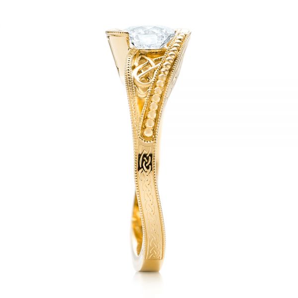 14k Yellow Gold 14k Yellow Gold Custom Hand Engraved Solitaire Diamond Engagement Ring - Side View - 103338