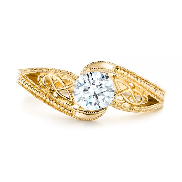 14k Yellow Gold 14k Yellow Gold Custom Hand Engraved Solitaire Diamond Engagement Ring - Top View - 103338
