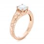 14k Rose Gold Custom Hand Engraved Tri Leaf Solitaire Diamond Engagement Ring - Three-Quarter View -  104829 - Thumbnail