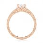 14k Rose Gold Custom Hand Engraved Tri Leaf Solitaire Diamond Engagement Ring - Front View -  104829 - Thumbnail